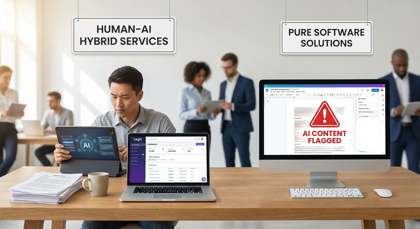 Legiit: Human-AI Hybrid Services Compared to Pure Software Solutions